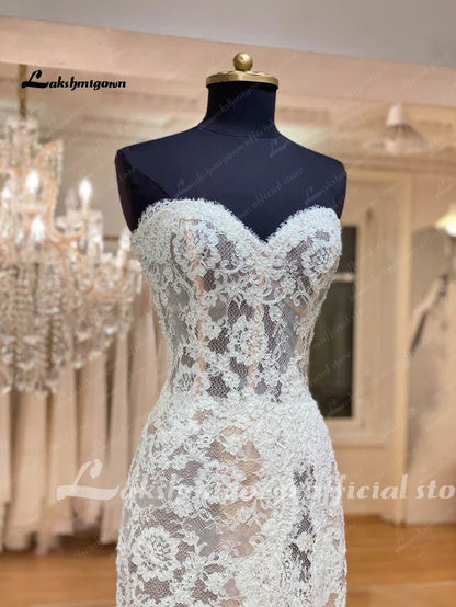 NumberSea - NumberSea Modest Women Sweetheart Lace Mermaid Wedding Gowns Buttons Illusion Back 2025 Robe Sexy Boho Bridal Dresses