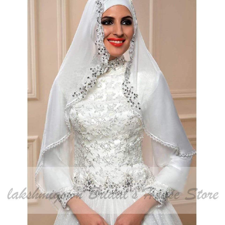 NumberSea - NumberSea Muslim Princess Wedding Dress with Hijab Plus Size Lace Appliques