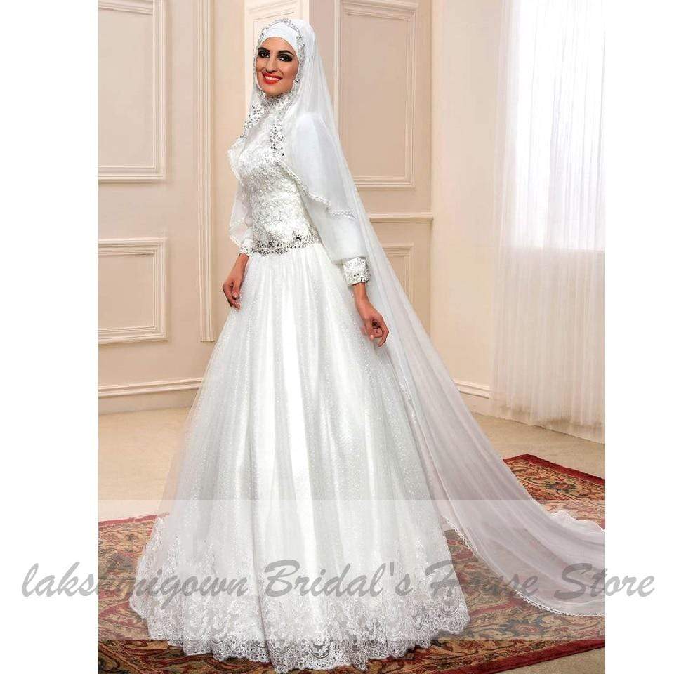 NumberSea - NumberSea Muslim Princess Wedding Dress with Hijab Plus Size Lace Appliques