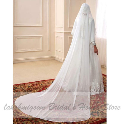 NumberSea - NumberSea Muslim Princess Wedding Dress with Hijab Plus Size Lace Appliques