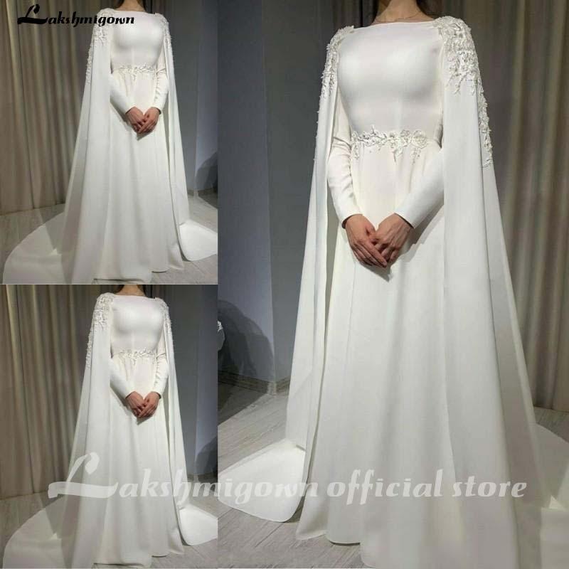 NumberSea - NumberSea Muslim Wedding Dress With Cape A Line Long Sleeves