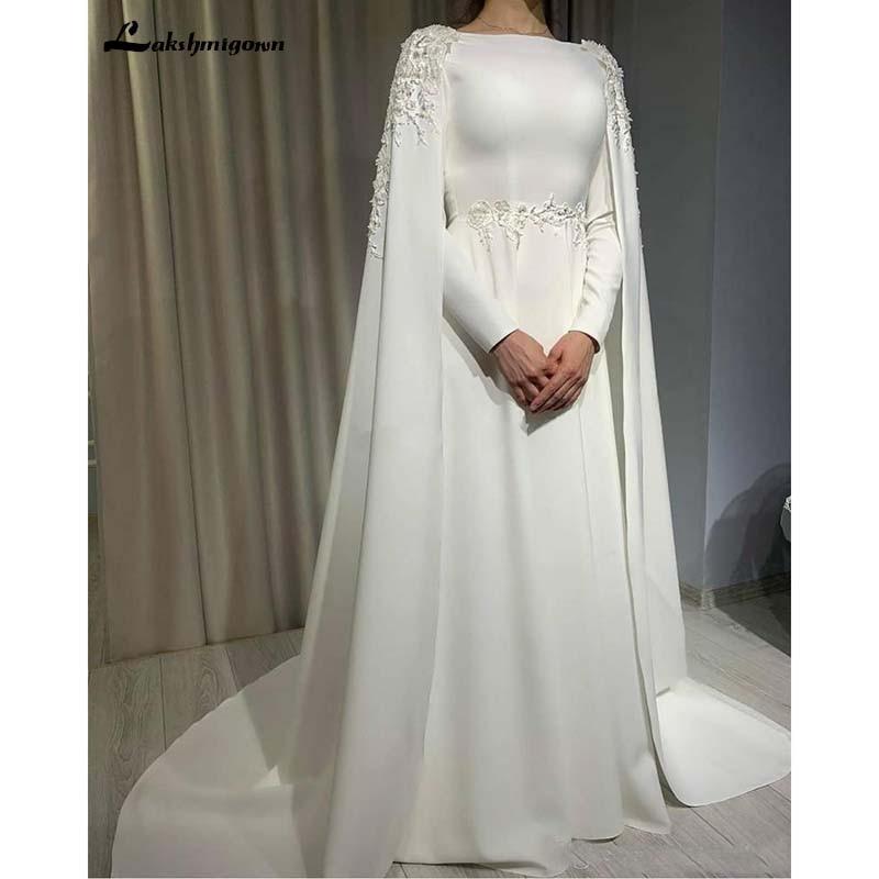 NumberSea - NumberSea Muslim Wedding Dress With Cape A Line Long Sleeves