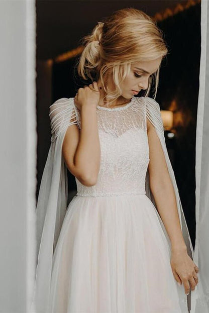 NumberSea - NumberSea New Arrival Lace Beaded Cap Sleeves Wedding Dresses, Bridal Gown, MW596