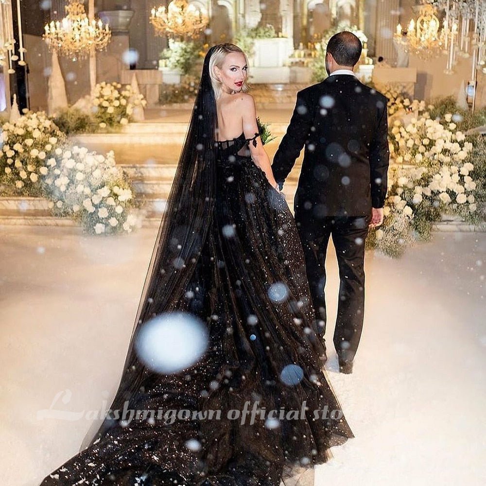 NumberSea - NumberSea New Ball Gown Vintage Princess Wedding Dresses Lace Applique Vestidos De Novia Black Gothic Wedding Dresses Bridal Gowns