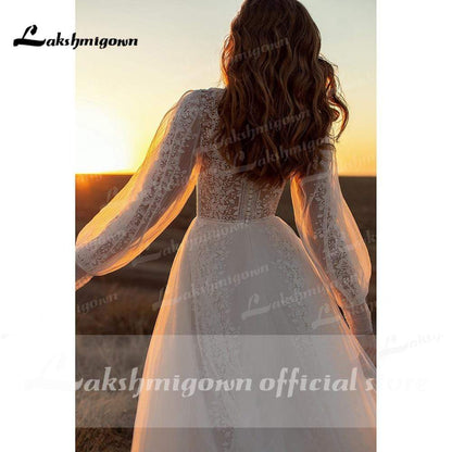 NumberSea - NumberSea Newest Long Sleeve O Neck Lace Wedding Dresses