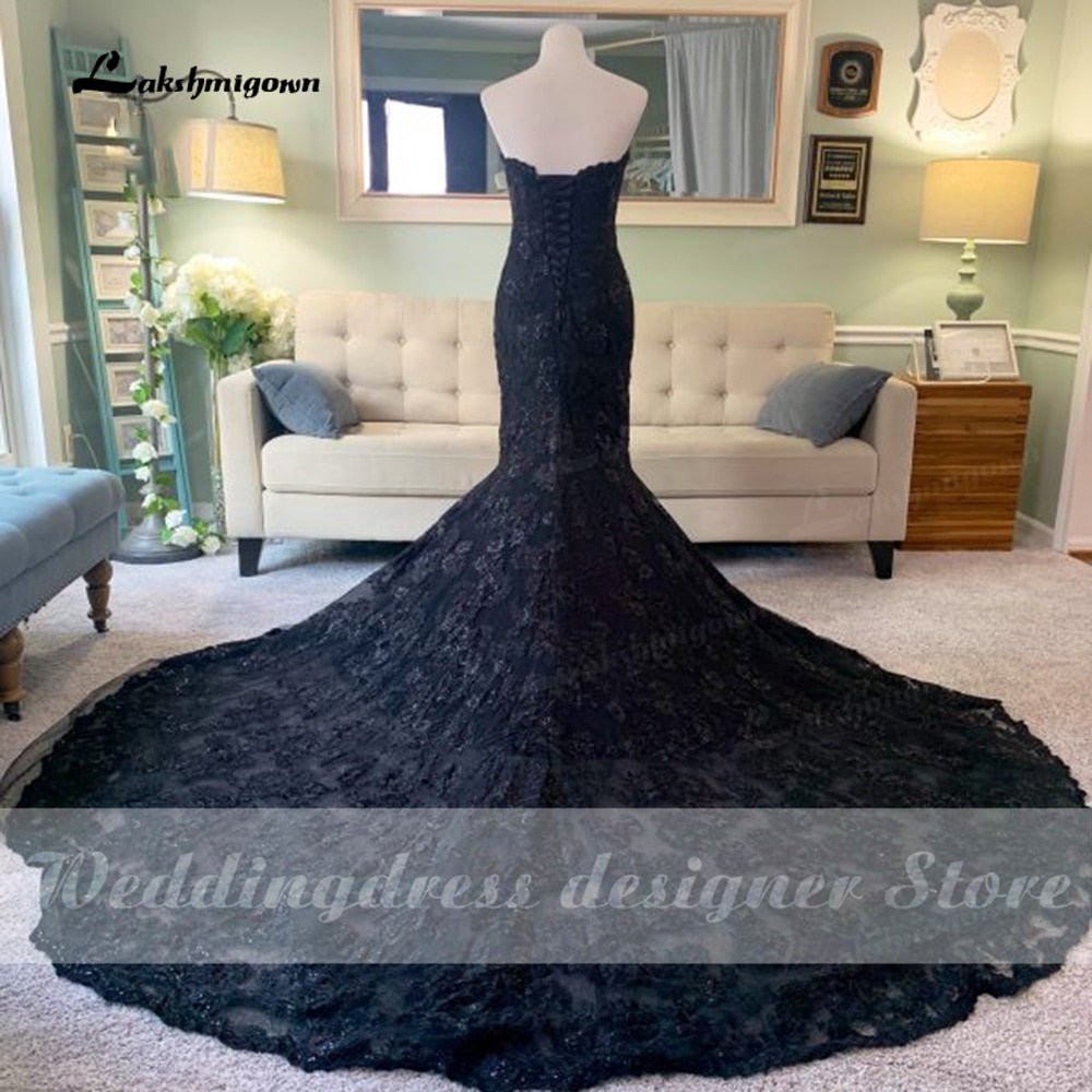 NumberSea - NumberSea NumberSea 2022 Elegant Gothic Wedding Dresses with Cape Veil Black Strapless Bridal Gowns with Sequins Floral Lace robe mariage femme