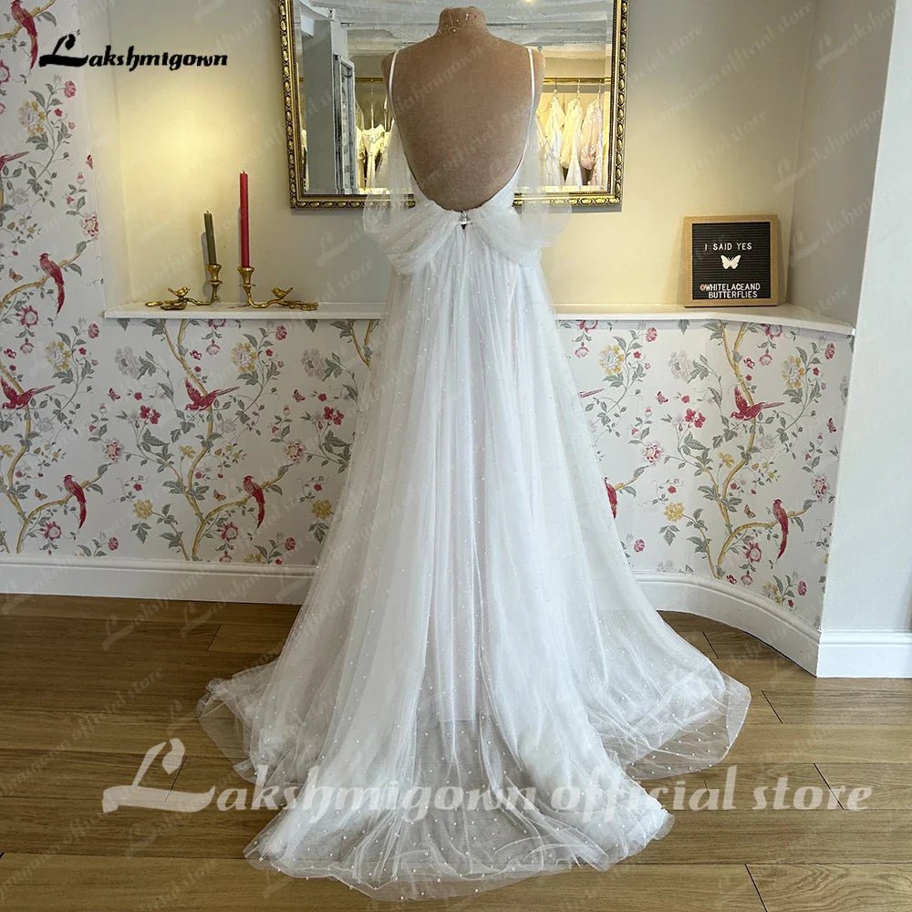 NumberSea - NumberSea NumberSea A Line Tulle Beach Wedding Dresses Robe de marie Spaghetti Straps 2024 Vestidos Long Boho Bridal Gowns