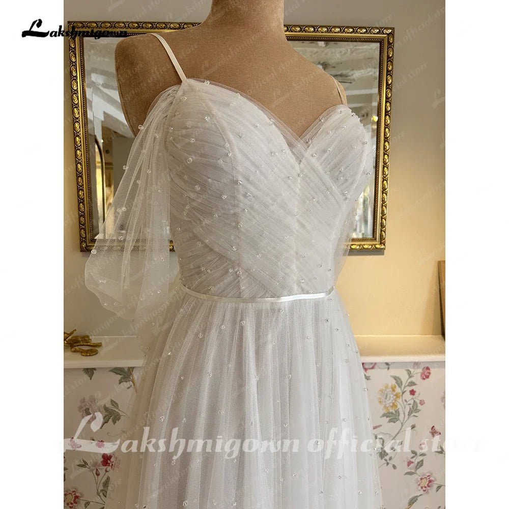 NumberSea - NumberSea NumberSea A Line Tulle Beach Wedding Dresses Robe de marie Spaghetti Straps 2024 Vestidos Long Boho Bridal Gowns