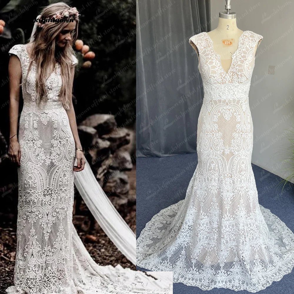 NumberSea - NumberSea NumberSea Boho Lace Behemian Mermaid Wedding Dress Robe Civil Country Bridal Gowns Sexy Backless Lace robe mariage femme