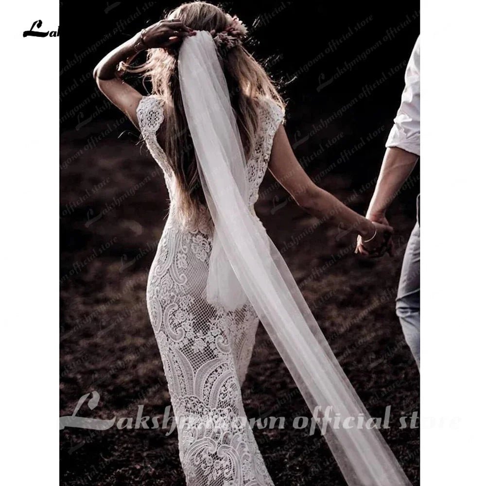 NumberSea - NumberSea NumberSea Boho Lace Behemian Mermaid Wedding Dress Robe Civil Country Bridal Gowns Sexy Backless Lace robe mariage femme