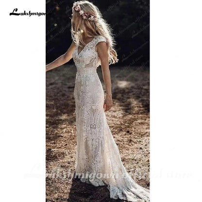 NumberSea - NumberSea NumberSea Boho Lace Behemian Mermaid Wedding Dress Robe Civil Country Bridal Gowns Sexy Backless Lace robe mariage femme