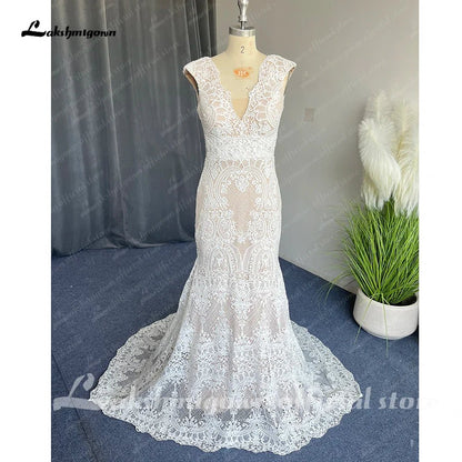 NumberSea - NumberSea NumberSea Boho Lace Behemian Mermaid Wedding Dress Robe Civil Country Bridal Gowns Sexy Backless Lace robe mariage femme