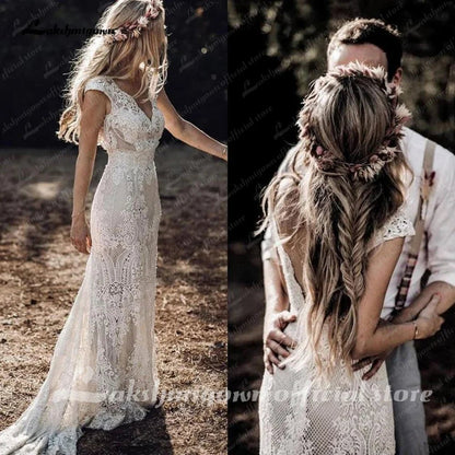 NumberSea - NumberSea NumberSea Boho Lace Behemian Mermaid Wedding Dress Robe Civil Country Bridal Gowns Sexy Backless Lace robe mariage femme