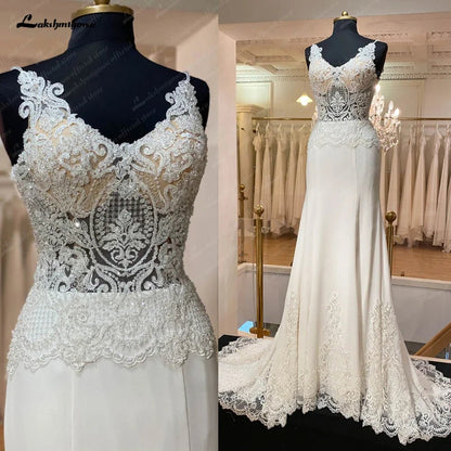 NumberSea - NumberSea NumberSea Bridal Lace Mermaid Wedding Dresses Off Shoulder Vestidos Novia Crepe Boho Wedding Gowns 2025 New Designer