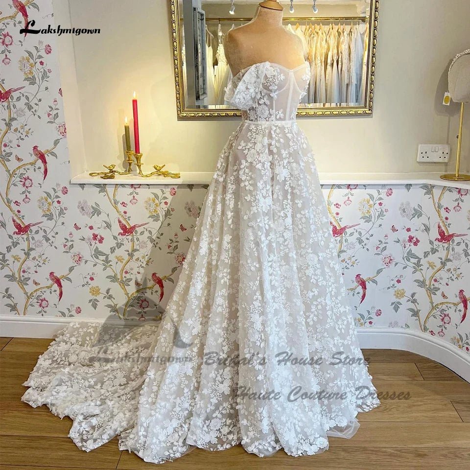 NumberSea - NumberSea NumberSea Luxury Lace Boho Wedding Dresses For Women 2024 Vestido Boda Civil Corset Bridal Gowns Off The Shoulder Custom Made