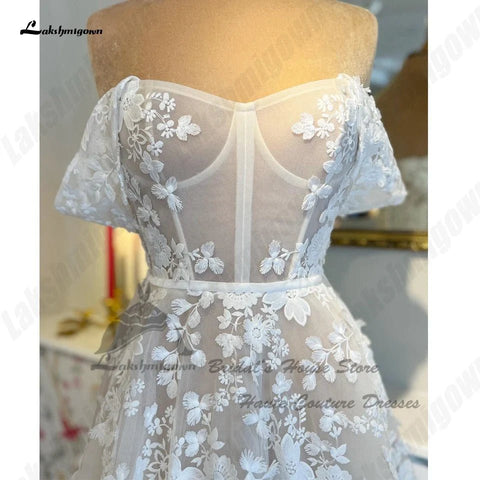 NumberSea - NumberSea NumberSea Luxury Lace Boho Wedding Dresses For Women 2024 Vestido Boda Civil Corset Bridal Gowns Off The Shoulder Custom Made