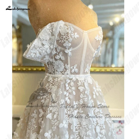 NumberSea - NumberSea NumberSea Luxury Lace Boho Wedding Dresses For Women 2024 Vestido Boda Civil Corset Bridal Gowns Off The Shoulder Custom Made