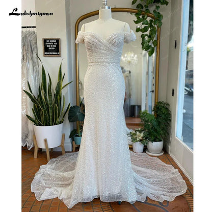 NumberSea - NumberSea NumberSea Luxury Mermaid Wedding Dresses Boat Neck Off the Shoulder Vestido Novias Beach Bridal Receipt Dinner Party Gowns