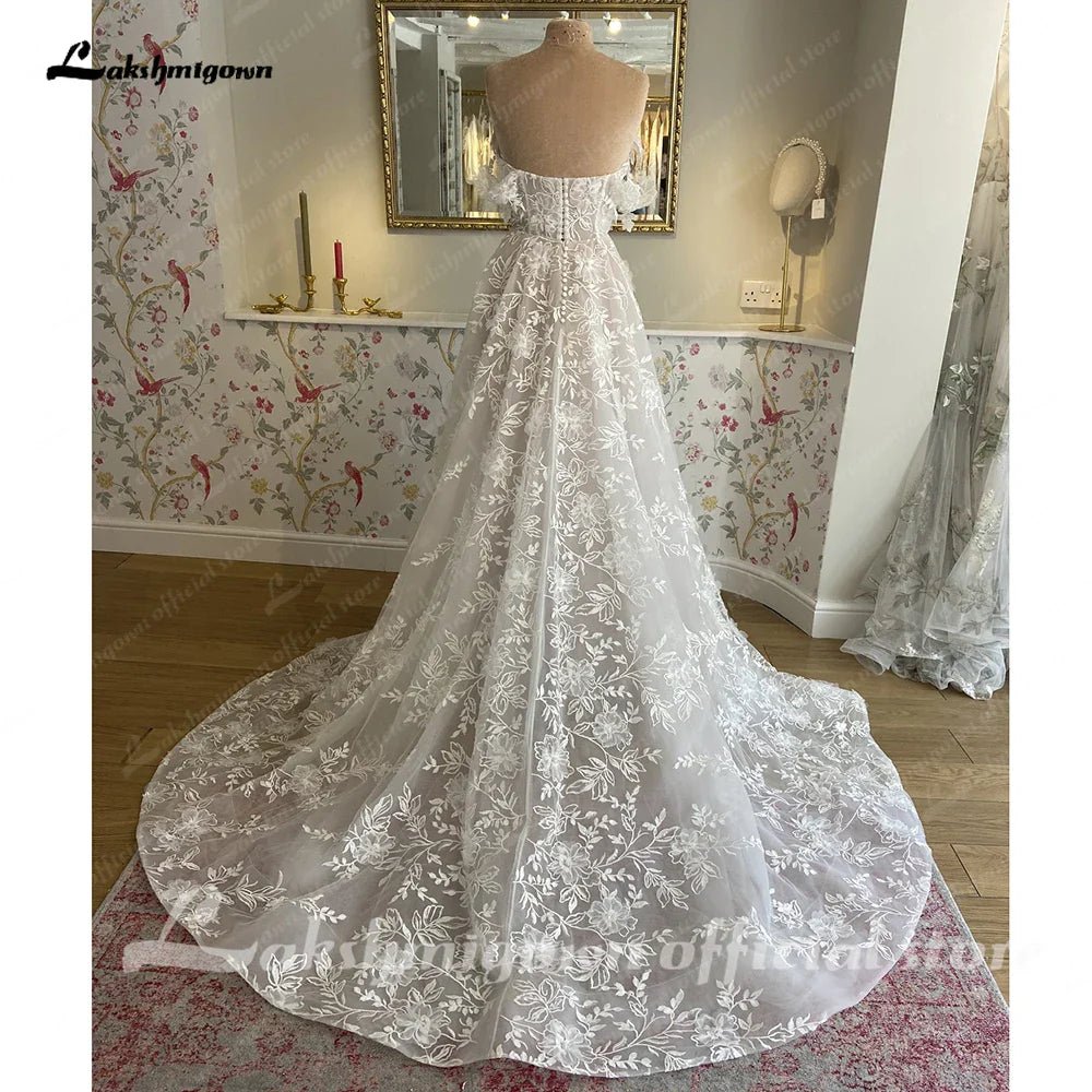 NumberSea - NumberSea NumberSea Off Shoulder A Line Wedding Dresses For Women 2024 Lace Floral Bridal Gown Backless Summer Boho Robe De Mariee