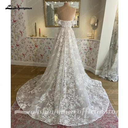 NumberSea - NumberSea NumberSea Off Shoulder A Line Wedding Dresses For Women 2024 Lace Floral Bridal Gown Backless Summer Boho Robe De Mariee