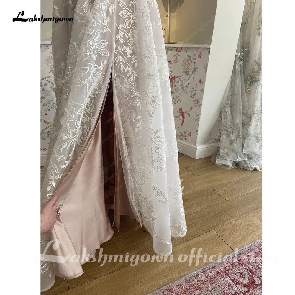 NumberSea - NumberSea NumberSea Off Shoulder A Line Wedding Dresses For Women 2024 Lace Floral Bridal Gown Backless Summer Boho Robe De Mariee