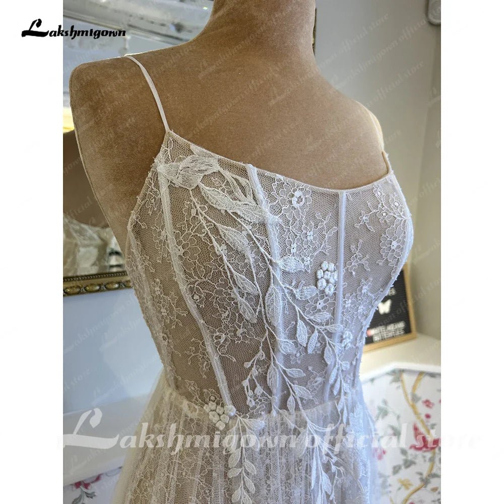 NumberSea - NumberSea NumberSea Split Side Lace Boho Women Wedding Dress for Bride 2024 Spaghetti Straps Wedding Gown batas de novia para