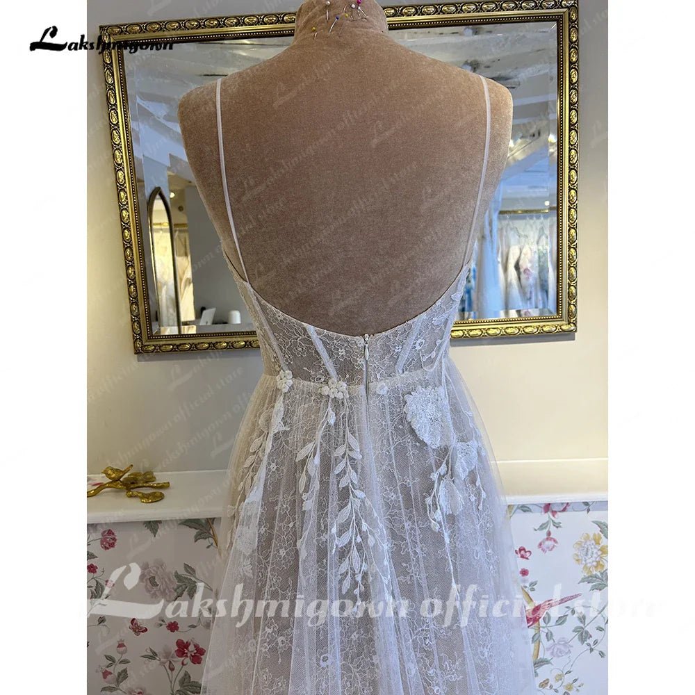 NumberSea - NumberSea NumberSea Split Side Lace Boho Women Wedding Dress for Bride 2024 Spaghetti Straps Wedding Gown batas de novia para