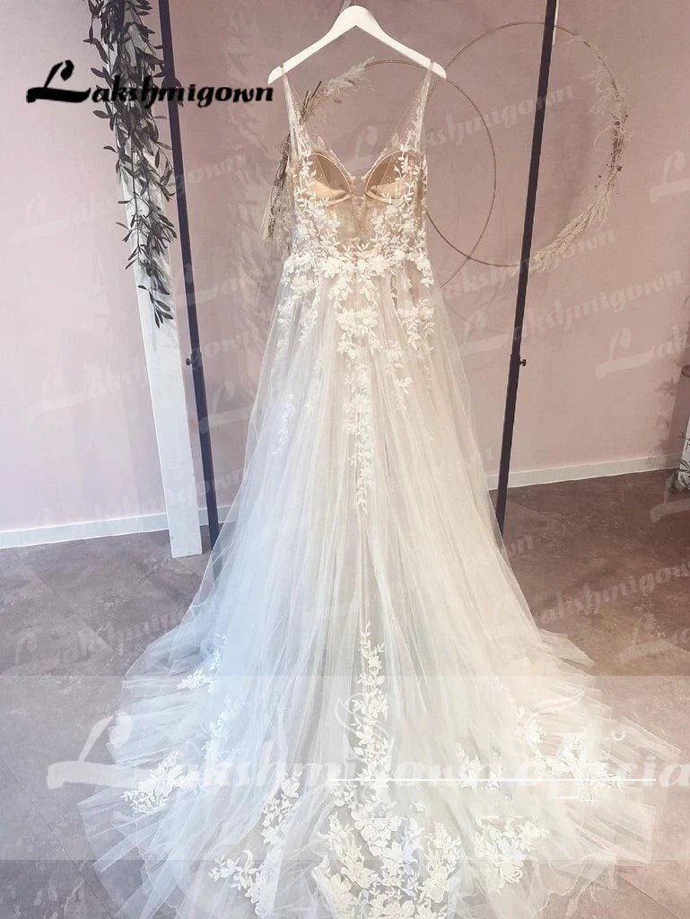 NumberSea - NumberSea NumberSea Unlined Bodice FLowy A Line Tulle Wedding Dress With V Neck Bridal Gown Beach Bridal Gown trouwjurk Robe de mariee