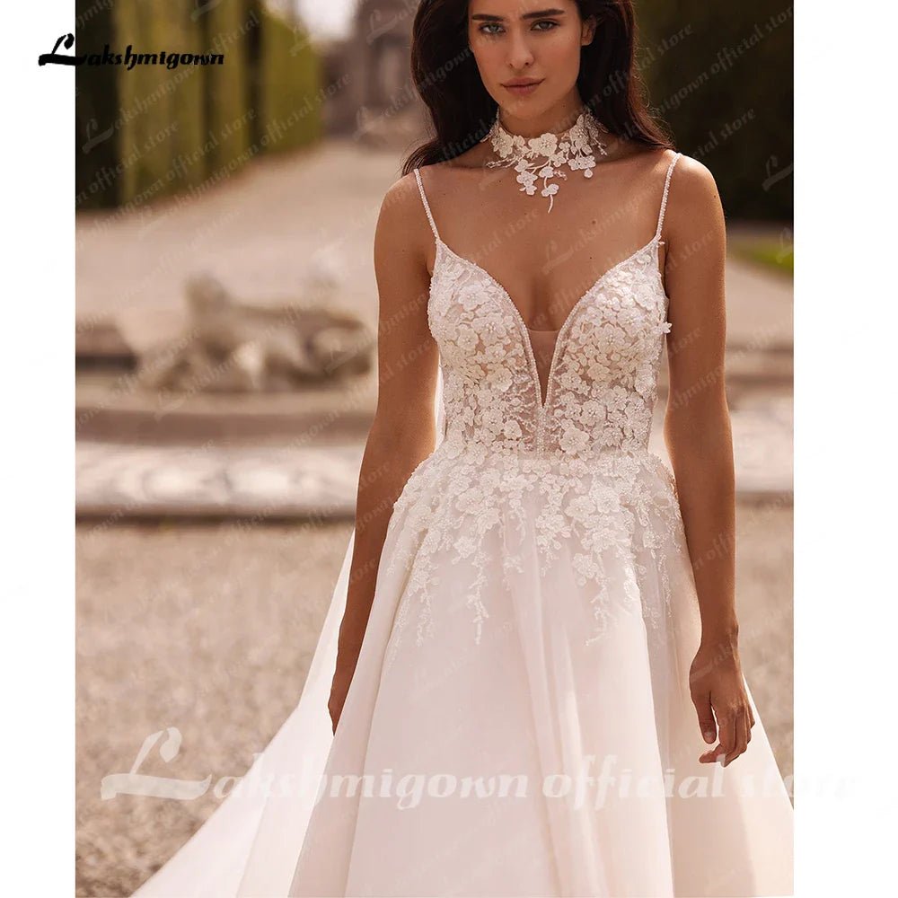 NumberSea - NumberSea NumberSea Women A Line Lace Wedding Dresses 2024 with Cape Robes Femmes Chic Bridal Boho Beach Wedding Gowns Spaghetti Straps