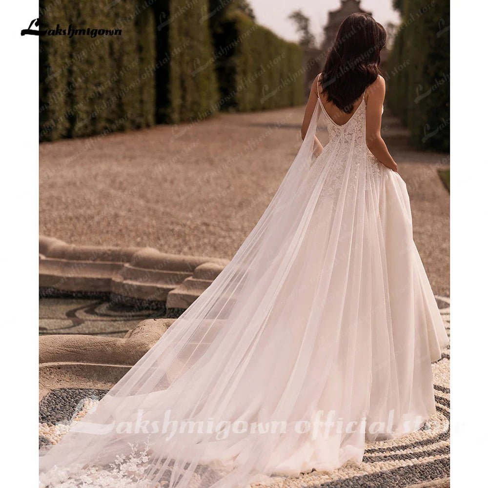 NumberSea - NumberSea NumberSea Women A Line Lace Wedding Dresses 2024 with Cape Robes Femmes Chic Bridal Boho Beach Wedding Gowns Spaghetti Straps