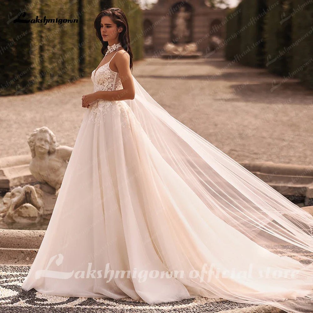 NumberSea - NumberSea NumberSea Women A Line Lace Wedding Dresses 2024 with Cape Robes Femmes Chic Bridal Boho Beach Wedding Gowns Spaghetti Straps