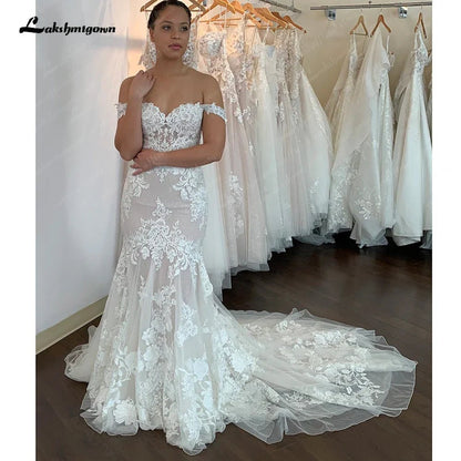 NumberSea - NumberSea Off the Shoulder Mermaid Lace Wedding Dresses Boho Style Vestidos De Novia 2025 Nuevos Sexy Bridal Gowns