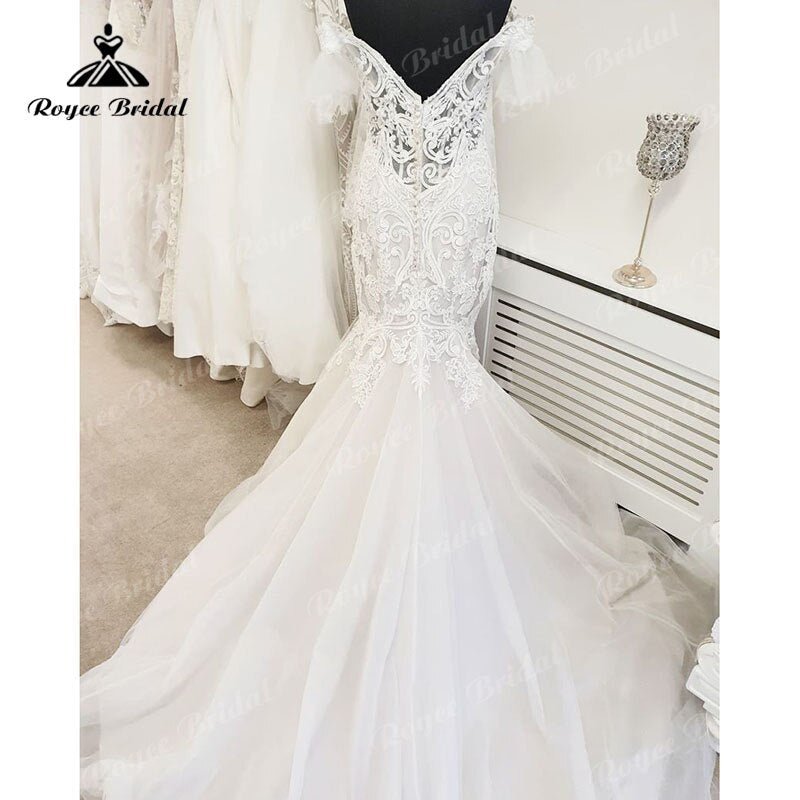 NumberSea - NumberSea Off the Shoulder V Neck Mermaid/Trumpet Wedding Dress Lace Appliques 2025 Luxury Wedding Gowns for Women Bridal vestito da sposa