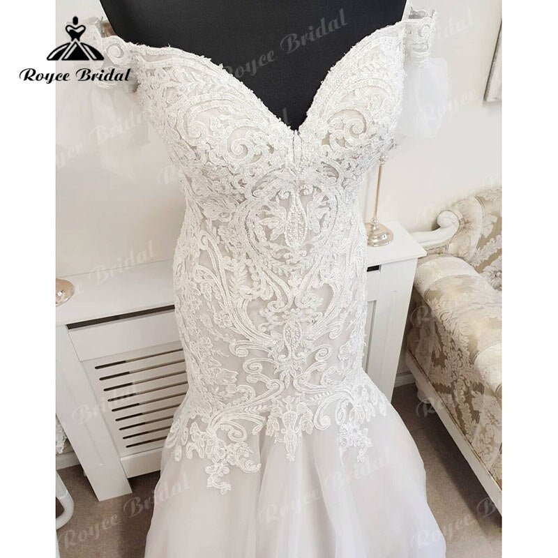 NumberSea - NumberSea Off the Shoulder V Neck Mermaid/Trumpet Wedding Dress Lace Appliques 2025 Luxury Wedding Gowns for Women Bridal vestito da sposa