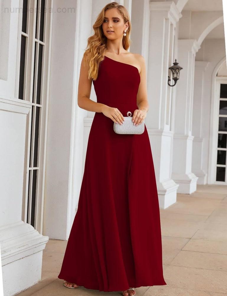 NumberSea - Numbersea One Shoulder Chiffon Bridesmaid Dresses Long Formal Homecoming Prom Gowns for Women Party Wedding Evening SEA28052