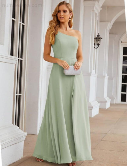 NumberSea - Numbersea One Shoulder Chiffon Bridesmaid Dresses Long Formal Homecoming Prom Gowns for Women Party Wedding Evening SEA28052