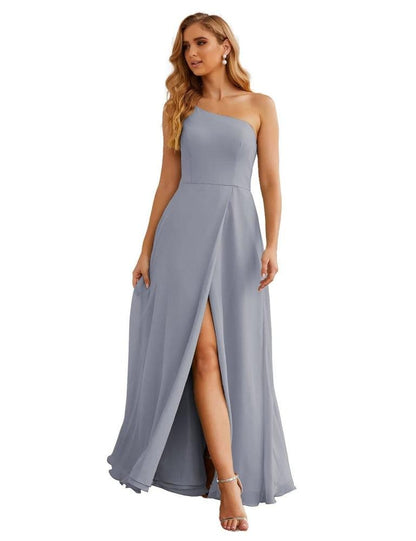 NumberSea - Numbersea One Shoulder Chiffon Bridesmaid Dresses Long Formal Homecoming Prom Gowns for Women Party Wedding Evening SEA28052