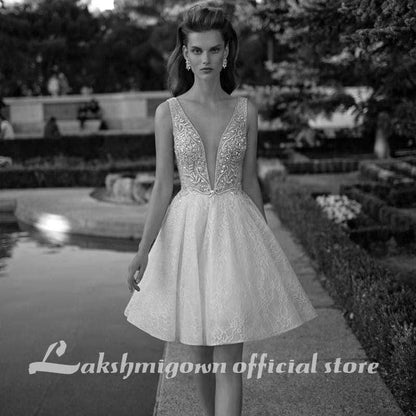 NumberSea - NumberSea Pearls Wedding Dresses A - Line Pluning Neckline Lace