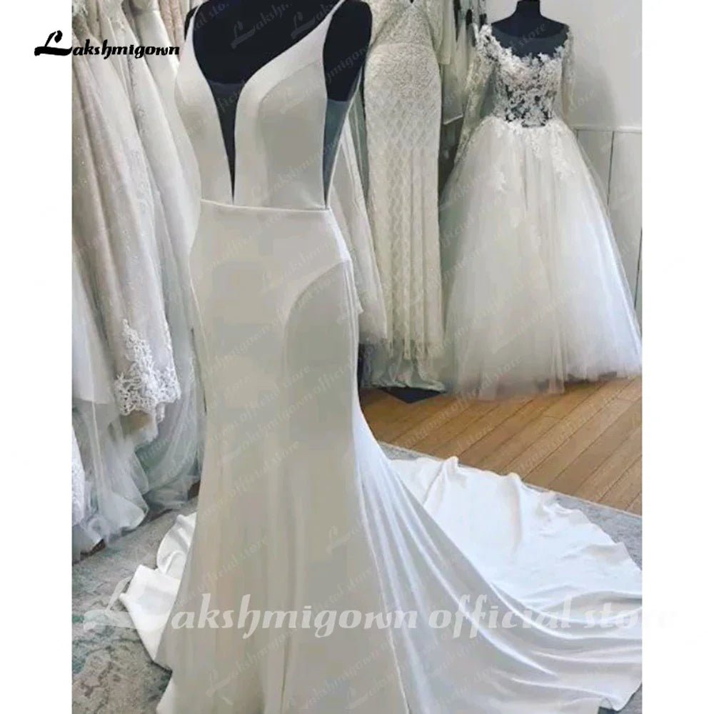 NumberSea - NumberSea Plunging V Neck Mermaid Wedding Gowns 2025 Robes Sexy Bridal Boho Beach Wedding Dress Backless