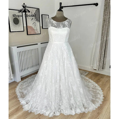 NumberSea - NumberSea Plus Size Full Lace Sleeveless A Line Wedding Dress for Women 2024 Illusion Back Off Shoulder Bridal Gown vestido de fiesta