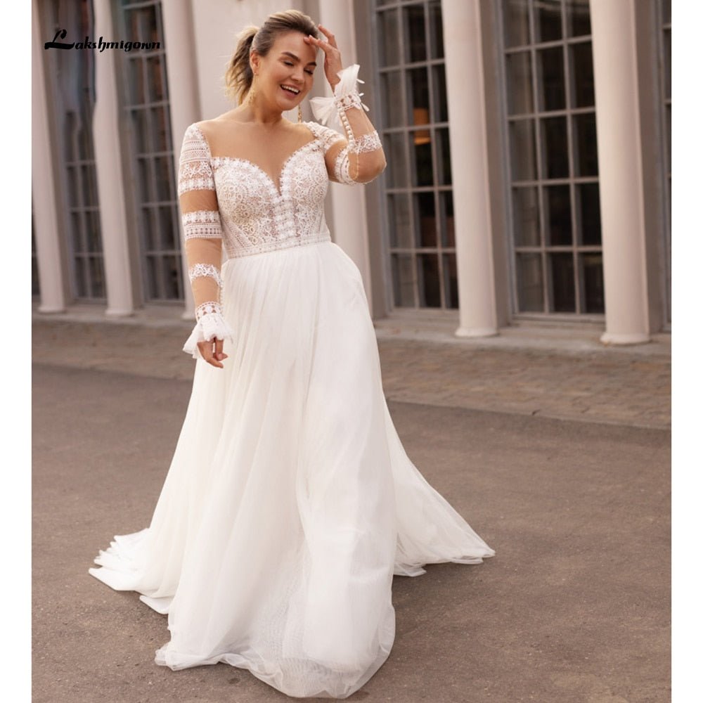 NumberSea - NumberSea Plus Size Wedding Dress 2021 Vestido Novia Elegant Bridal Tulle Long Beach Wedding Dresses Cap Sleeve Bridal Gown