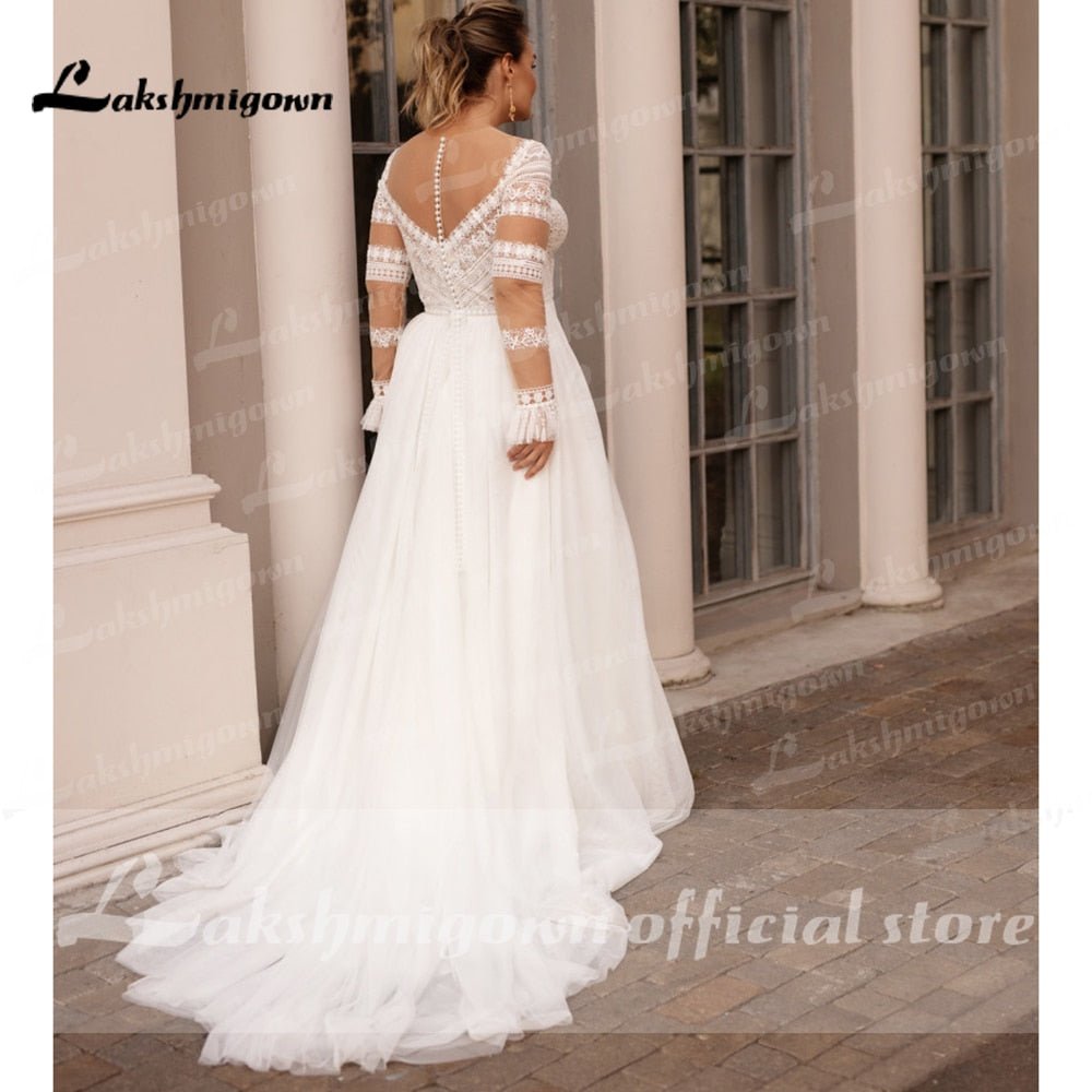 NumberSea - NumberSea Plus Size Wedding Dress 2021 Vestido Novia Elegant Bridal Tulle Long Beach Wedding Dresses Cap Sleeve Bridal Gown