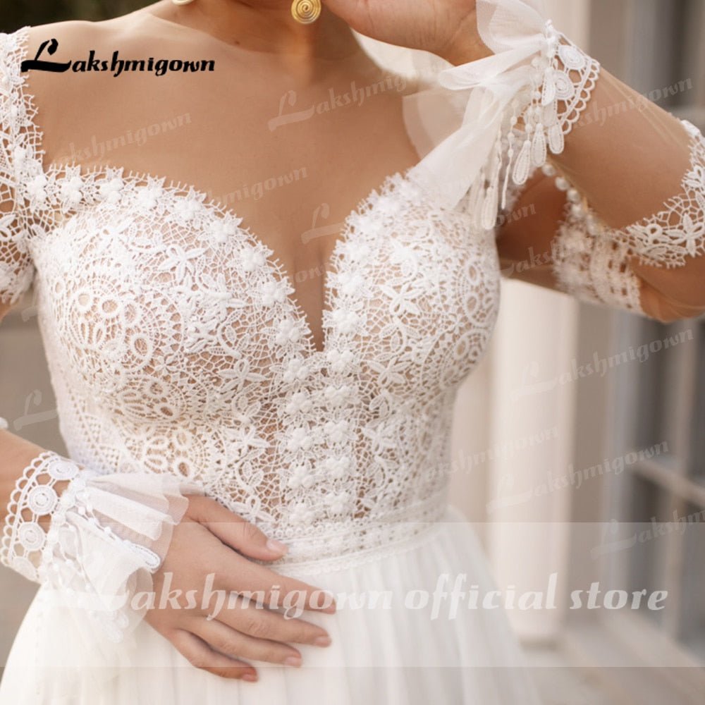 NumberSea - NumberSea Plus Size Wedding Dress 2021 Vestido Novia Elegant Bridal Tulle Long Beach Wedding Dresses Cap Sleeve Bridal Gown