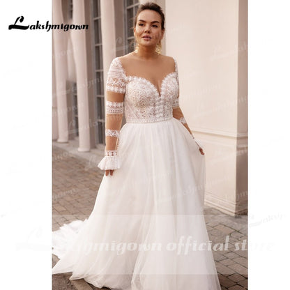 NumberSea - NumberSea Plus Size Wedding Dress 2021 Vestido Novia Elegant Bridal Tulle Long Beach Wedding Dresses Cap Sleeve Bridal Gown