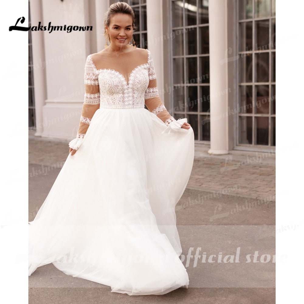 NumberSea - NumberSea Plus Size Wedding Dress 2021 Vestido Novia Elegant Bridal Tulle Long Beach Wedding Dresses Cap Sleeve Bridal Gown