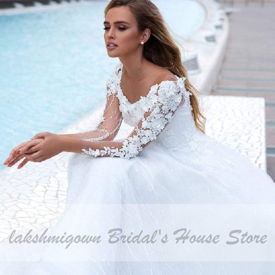 NumberSea - NumberSea Princess Bridal Dresses Lace Glitter Tulle Wedding Dress