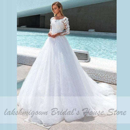 NumberSea - NumberSea Princess Bridal Dresses Lace Glitter Tulle Wedding Dress