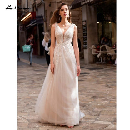 NumberSea - NumberSea Princess champagne Wedding Dress Lace Up Back Beaded