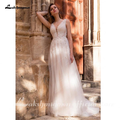 NumberSea - NumberSea Princess champagne Wedding Dress Lace Up Back Beaded