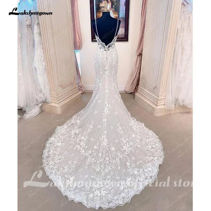 NumberSea - NumberSea Princess Lace Mermaid Wedding Dresses For Women Vestido De Novia 2025 V Neck Boho Bridal Gowns Open Back